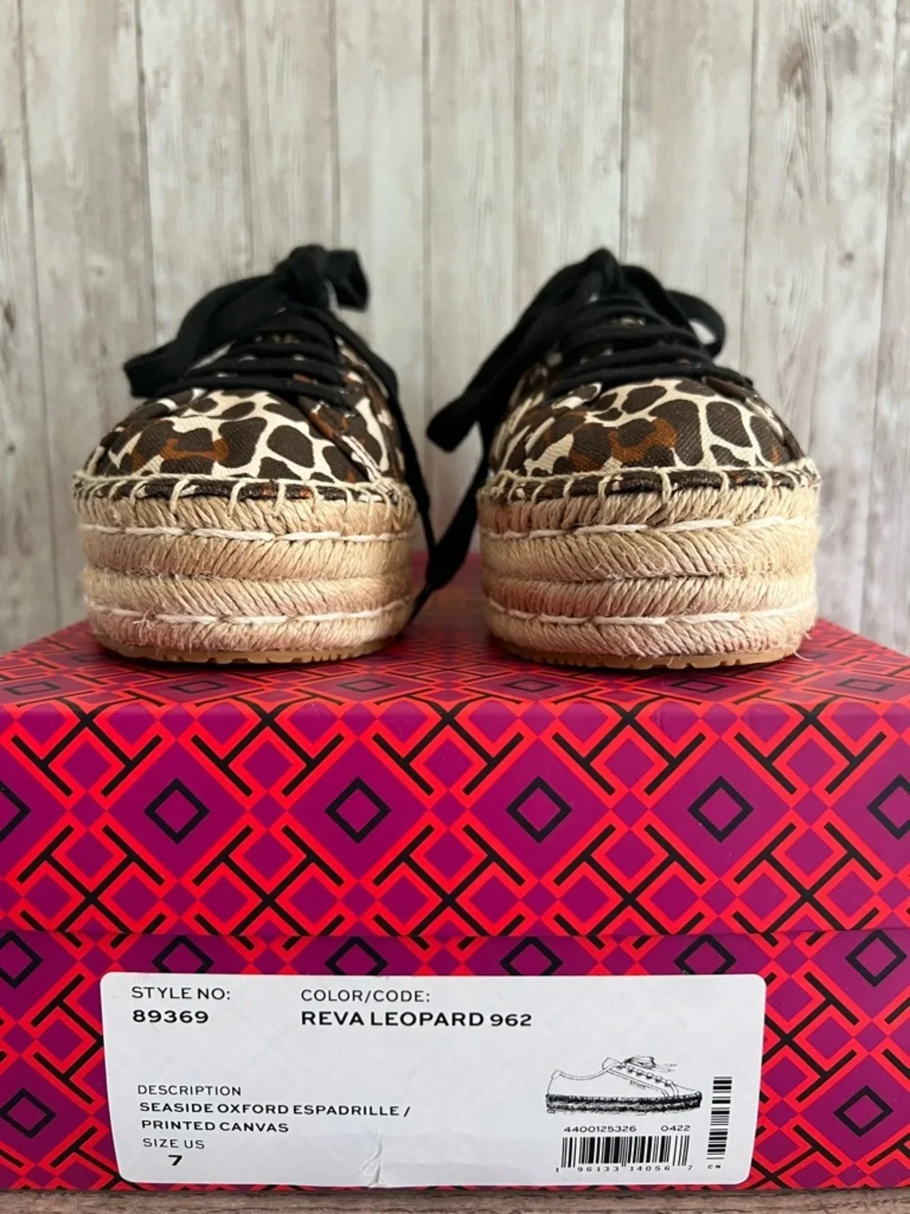 Tory Burch Seaside Oxford Reva Leopard-Print Espadrille Platform Sneakers Size 7